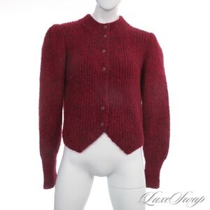 VINTAGE RIKI FOR CRAZY HORSE WINE MOHAIR EFFECT CARDIGAN SWEATER FITS M/L